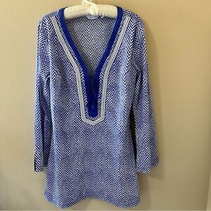 Athleta Blue and White Chevron Swim Coverup